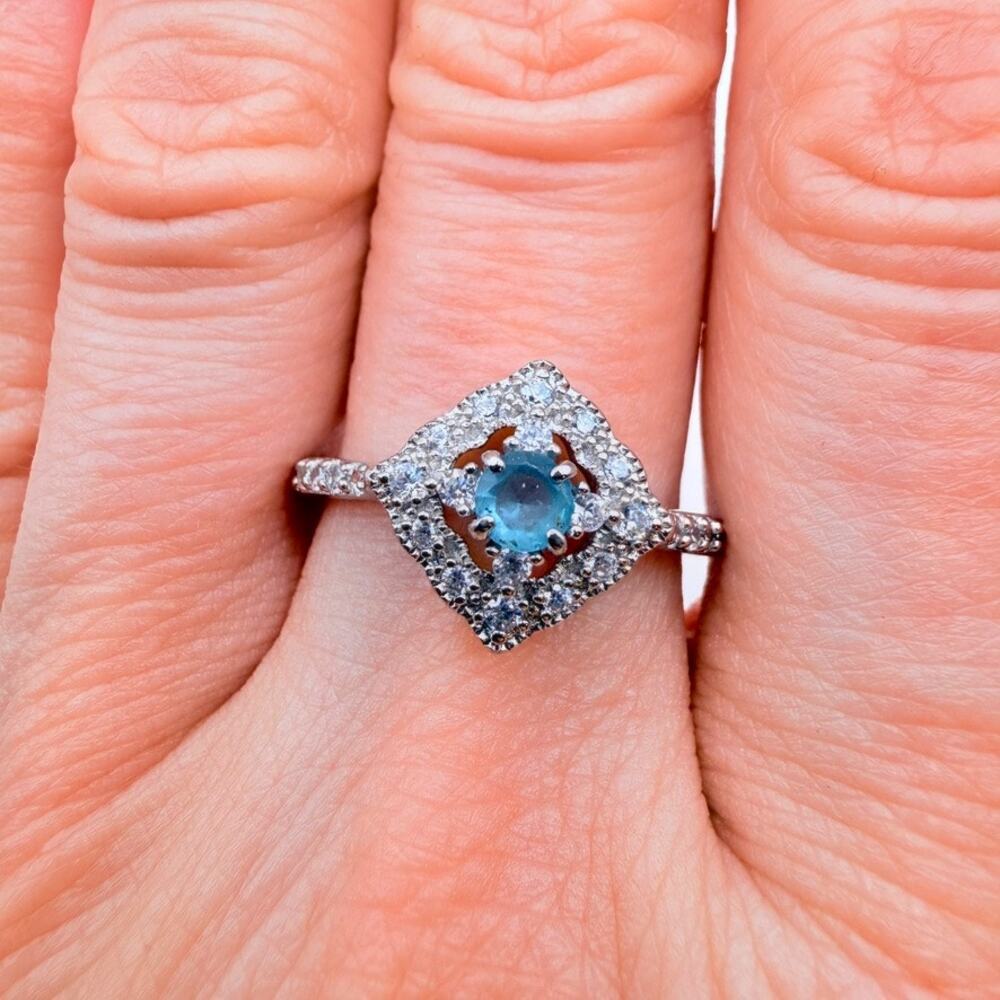NWT Signed Bomb Party 925 Ring RBP 2375 Art Deco Blue CZ Halo Size 9